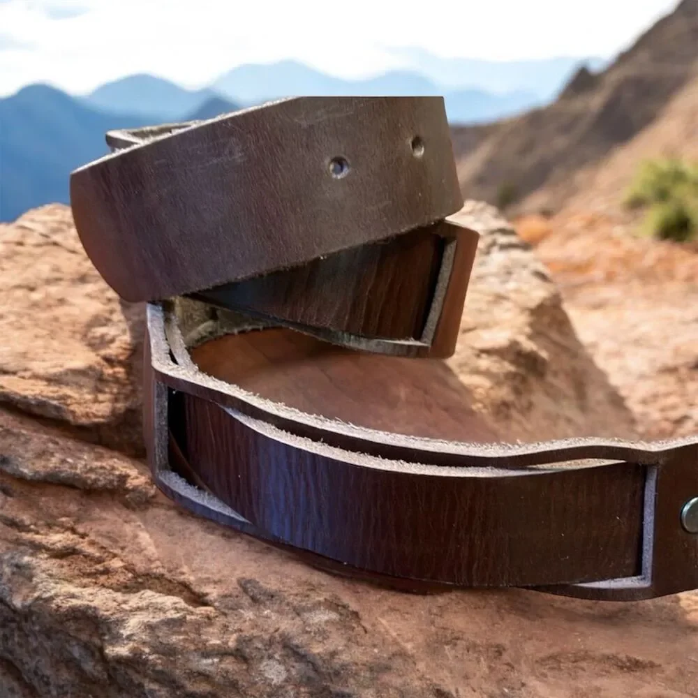 Funkie Junk Brown Leather Belt 32 w/ Rose Brass Buckle